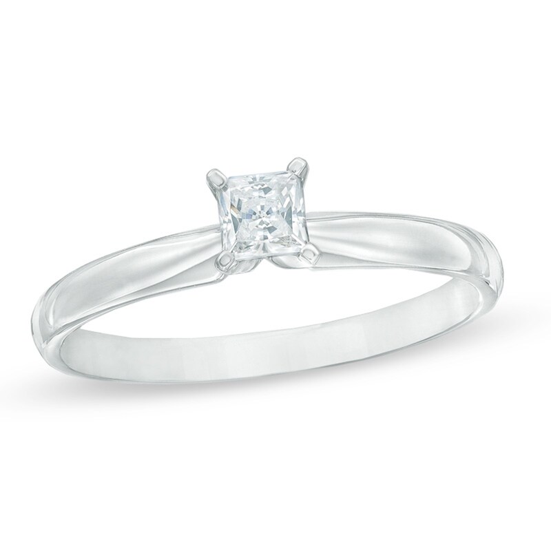 Main Image 1 of Previously Owned - 1/4 CT. Princess-Cut Diamond Solitaire Engagement Ring in 14K White Gold
