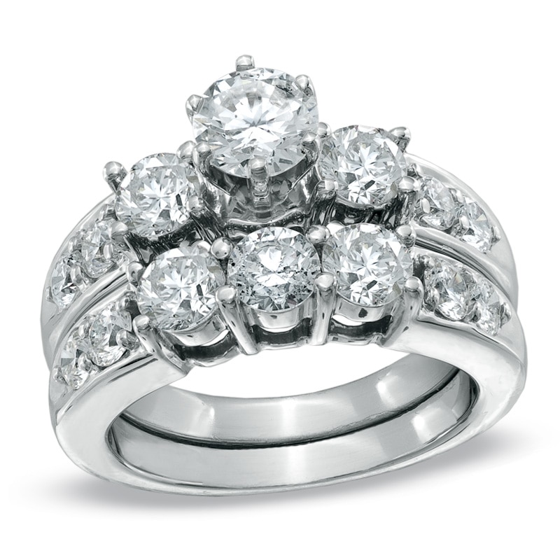 Main Image 1 of Previously Owned - 3 CT. T.W. Diamond Past Present Future® Bridal Set in 14K White Gold