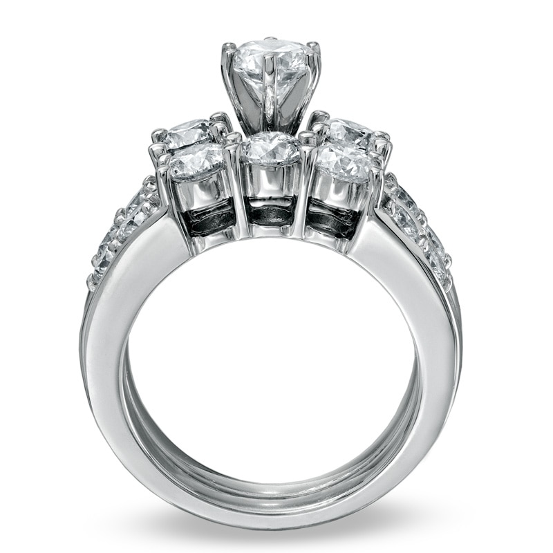 Main Image 2 of Previously Owned - 3 CT. T.W. Diamond Past Present Future® Bridal Set in 14K White Gold