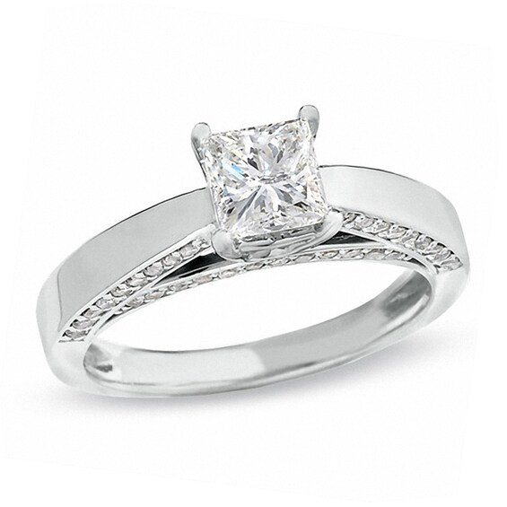 Previously Owned - 1-1/4 CT. T.w. Princess-Cut Diamond Engagement Ring in 14K White Gold