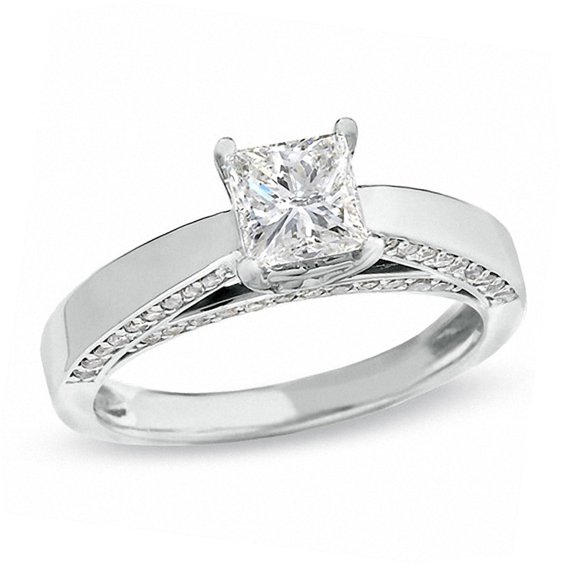 Main Image 1 of Previously Owned - 1-1/4 CT. T.W. Princess-Cut Diamond Engagement Ring in 14K White Gold