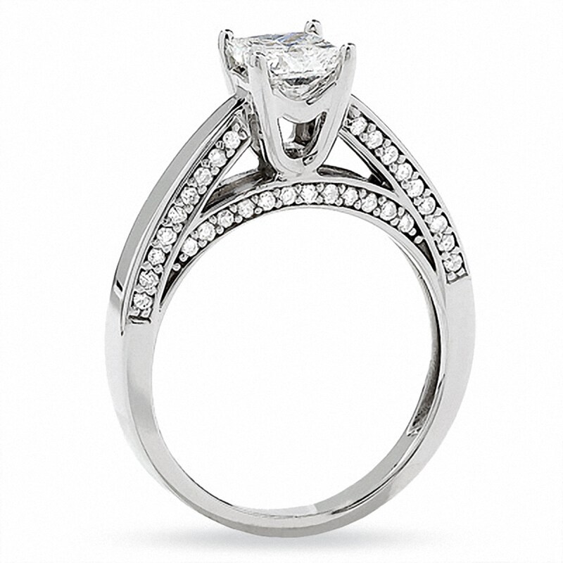 Main Image 2 of Previously Owned - 1-1/4 CT. T.W. Princess-Cut Diamond Engagement Ring in 14K White Gold