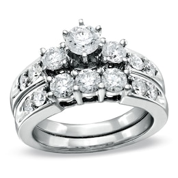 Previously Owned - 2 CT. T.W. Diamond Three Stone Bridal Set in 14K White Gold