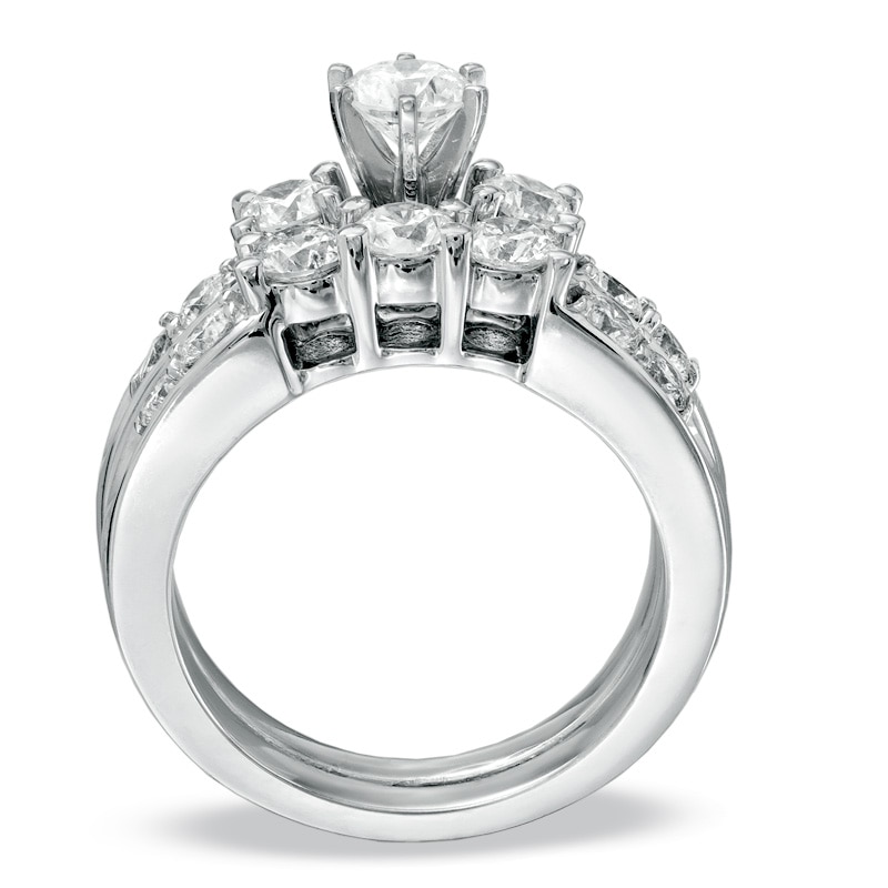 Main Image 2 of Previously Owned - 2 CT. T.W. Diamond Three Stone Bridal Set in 14K White Gold