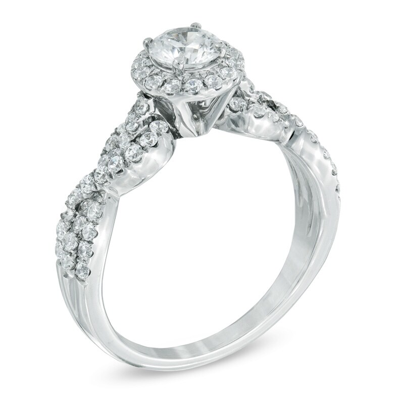 Main Image 2 of Previously Owned - Celebration Grand® 1 CT. T.W. Diamond Frame Twist Engagement Ring in 14K White Gold (I/I1)