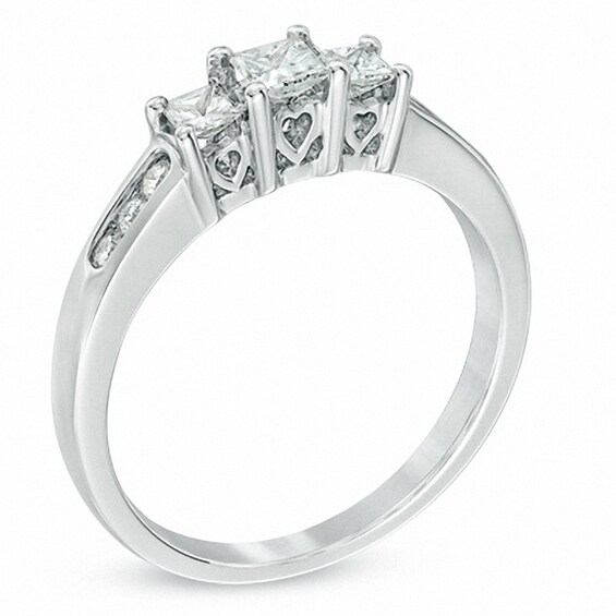 Previously Owned - 1/2 CT. T.w. Princess-Cut Diamond Past Present FutureÂ® Ring in 14K White Gold