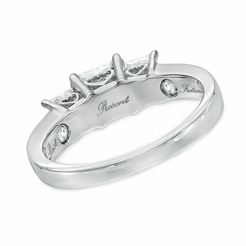 Main Image 3 of Previously Owned - 1/2 CT. T.W. Princess-Cut Diamond Past Present Future® Ring in 14K White Gold