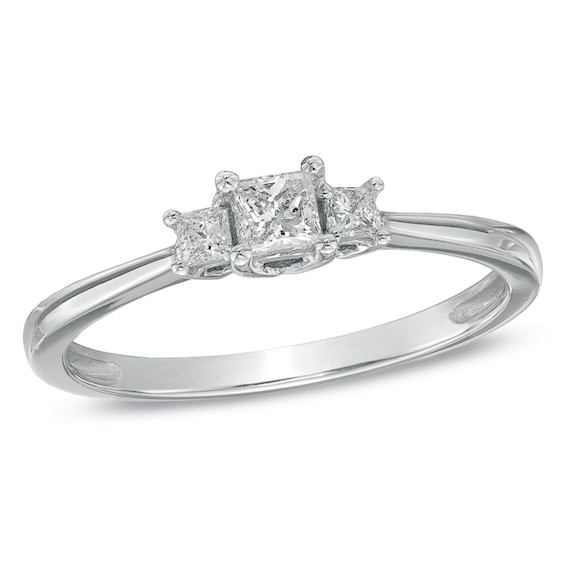 Previously Owned - 1/4 CT. T.w. Princess-Cut Diamond Three Stone Engagement Ring in 10K White Gold