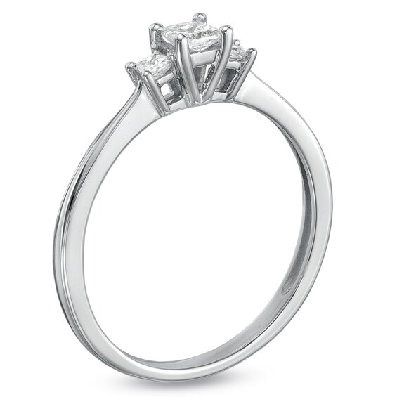 Previously Owned - 1/4 CT. T.w. Princess-Cut Diamond Three Stone Engagement Ring in 10K White Gold