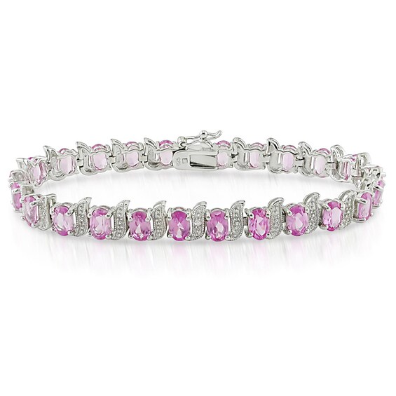Previously Owned - Lab-Created Pink Sapphire and Diamond Accent Bracelet in Sterling Silver