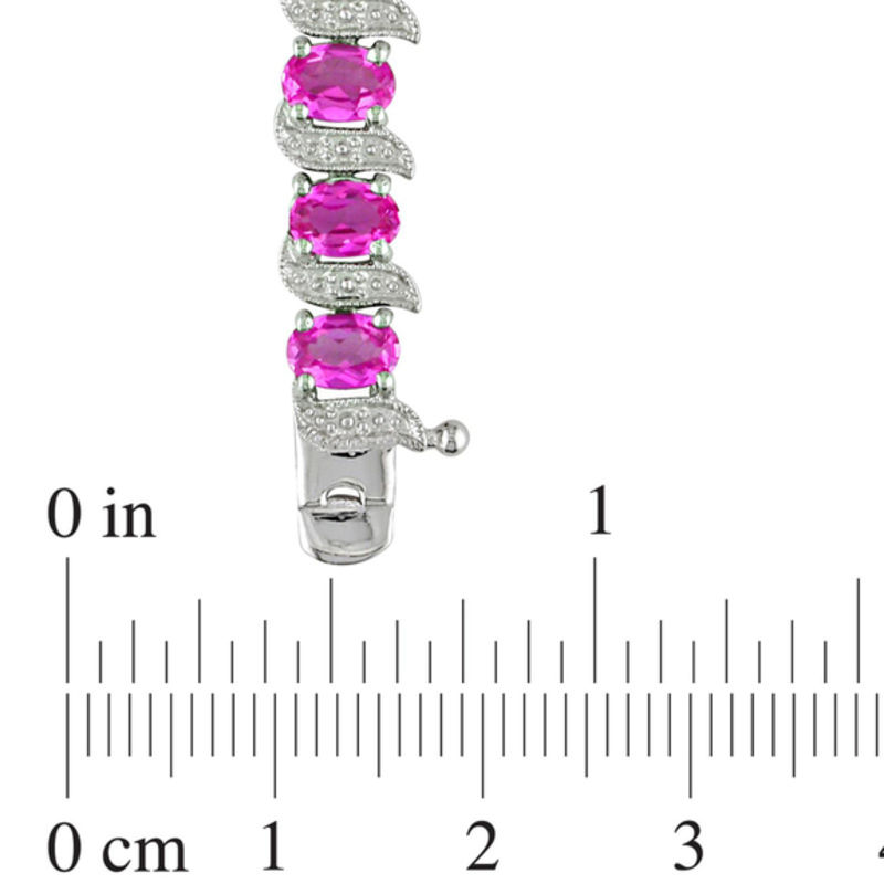 Main Image 2 of Previously Owned - Lab-Created Pink Sapphire and Diamond Accent Bracelet in Sterling Silver