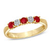 Thumbnail Image 1 of Previously Owned - Ruby and 1/20 CT. T.W. Diamond Three Stone Ring in 10K Gold
