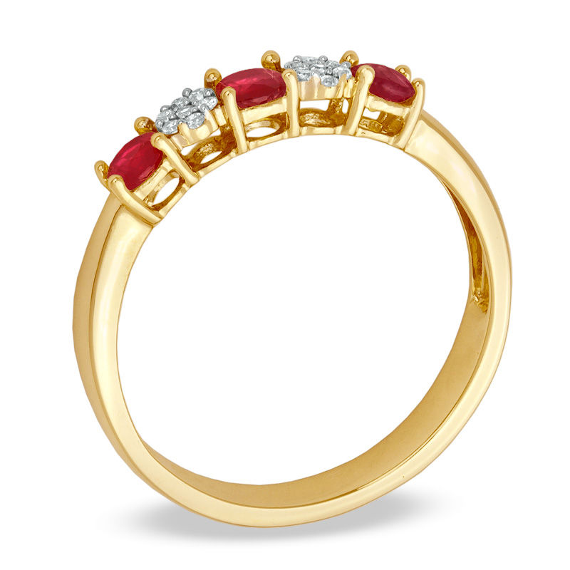 Main Image 2 of Previously Owned - Ruby and 1/20 CT. T.W. Diamond Three Stone Ring in 10K Gold