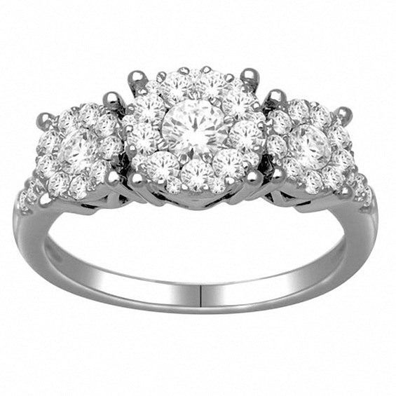 Previously Owned - 1 CT. T.w. Diamond Three Stone Composite Ring in 14K White Gold