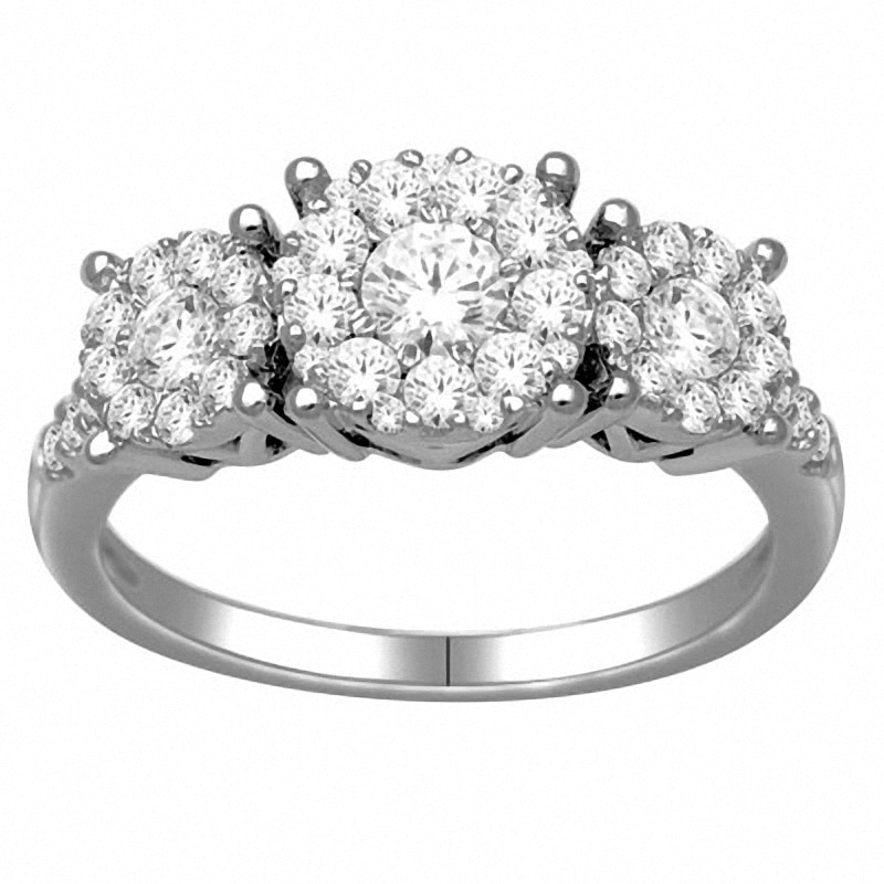 Main Image 1 of Previously Owned - 1 CT. T.W. Diamond Three Stone Composite Ring in 14K White Gold