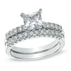 Thumbnail Image 1 of Previously Owned - 6.0mm Princess-Cut Lab-Created White Sapphire Fashion Ring Set in Sterling Silver