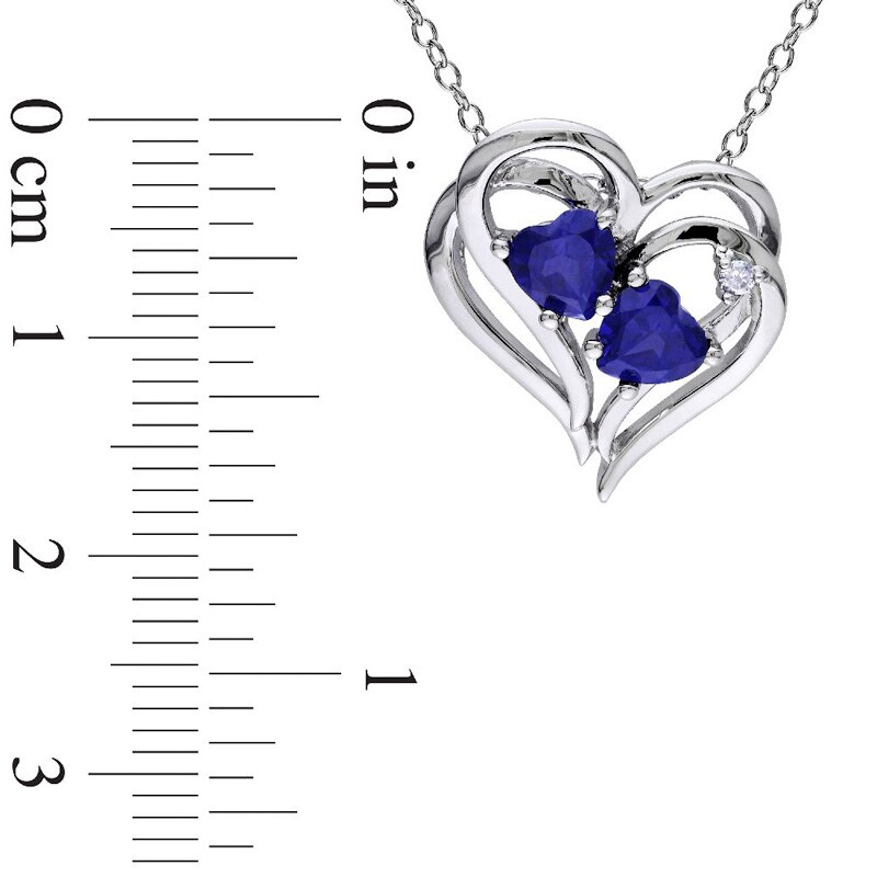 Main Image 3 of Previously Owned - Heart-Shaped Lab-Created Blue Sapphire and Diamond Accent Double Heart Pendant in Sterling Silver