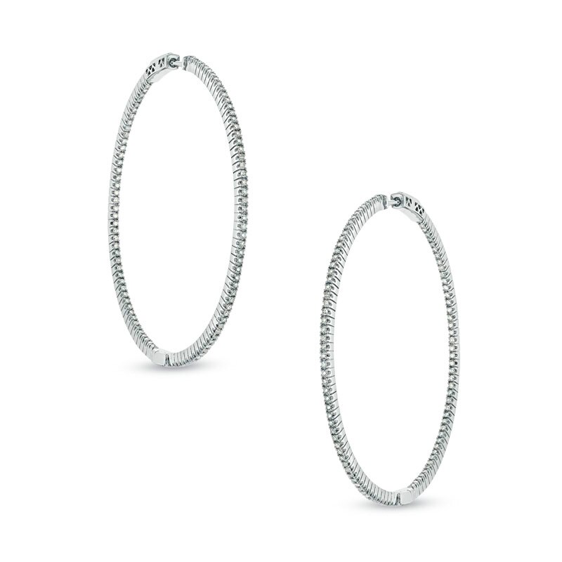 Main Image 1 of Previously Owned - 1 CT. T.W. Diamond Inside-Out Hoop Earrings in Sterling Silver