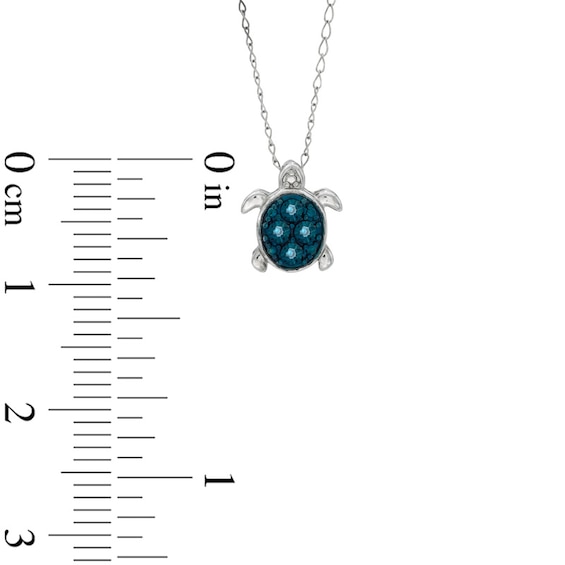 Previously Owned - TeenytinyÂ® Enhanced Blue Diamond Accent Turtle Pendant in Sterling Silver - 17"