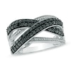 Thumbnail Image 1 of Previously Owned - 1/2 CT. T.W. Enhanced Black and White Diamond Cross-Over Ring in Sterling Silver