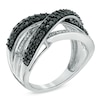 Thumbnail Image 2 of Previously Owned - 1/2 CT. T.W. Enhanced Black and White Diamond Cross-Over Ring in Sterling Silver