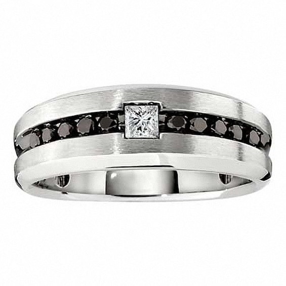 Previously Owned - Men's 1/2 CT. T.w. Enhanced Black and White Diamond Ring in Sterling Silver