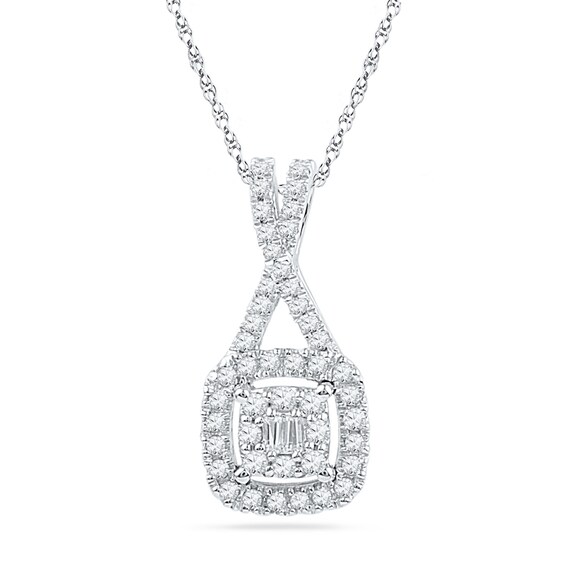 Previously Owned - 1/4 CT. T.w. Diamond Square Cluster Pendant in 10K White Gold