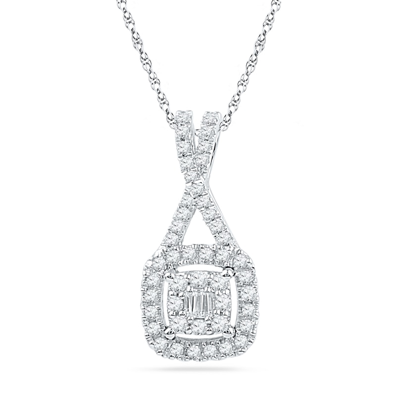 Main Image 1 of Previously Owned - 1/4 CT. T.W. Diamond Square Cluster Pendant in 10K White Gold