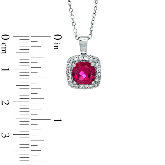 Previously Owned - 7.0mm Cushion-Cut Lab-Created Ruby and White Sapphire Frame Pendant in Sterling Silver
