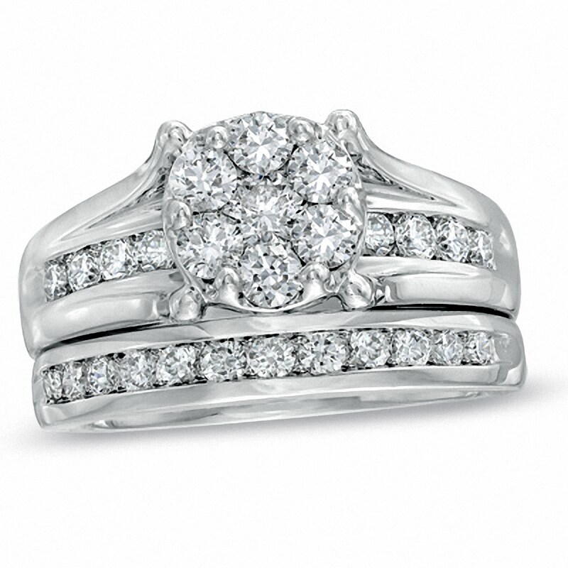 Previously Owned 11/2 CT. T.W. Diamond Cluster Bridal Set in 14K