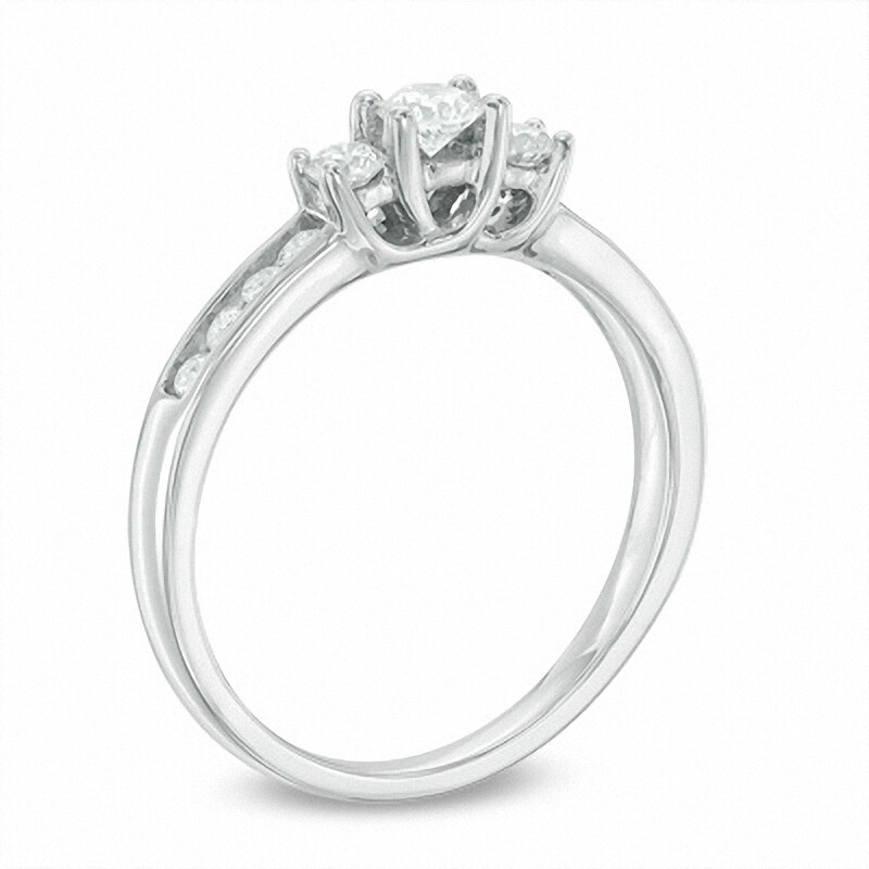 Main Image 2 of Previously Owned - 1/2 CT. T.W. Diamond Three Stone Engagement Ring in 10K White Gold