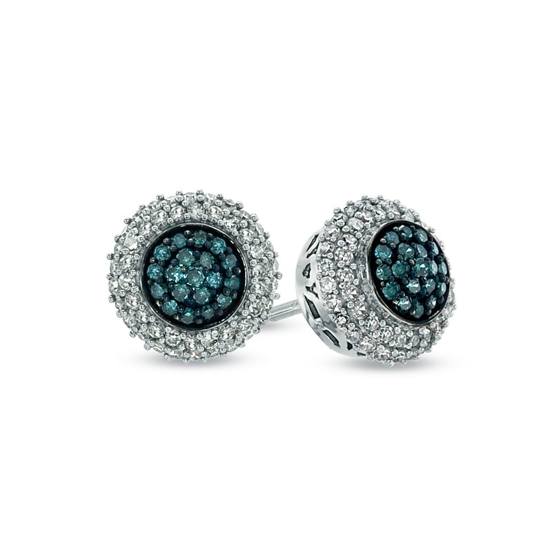 Main Image 1 of Previously Owned - 3/8 CT. T.W. Enhanced Blue and White Diamond Cluster Stud Earrings in 10K White Gold
