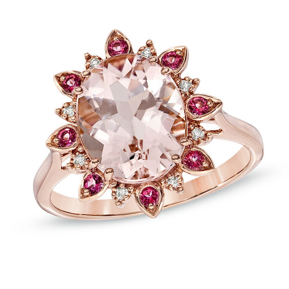 Previously Owned - Oval Morganite, Pink Topaz and Diamond Accent Ring in 10K Rose Gold Previously Owned - Oval Morganite, Pink Topaz and Diamond Accent Ring in 10K Rose Gold