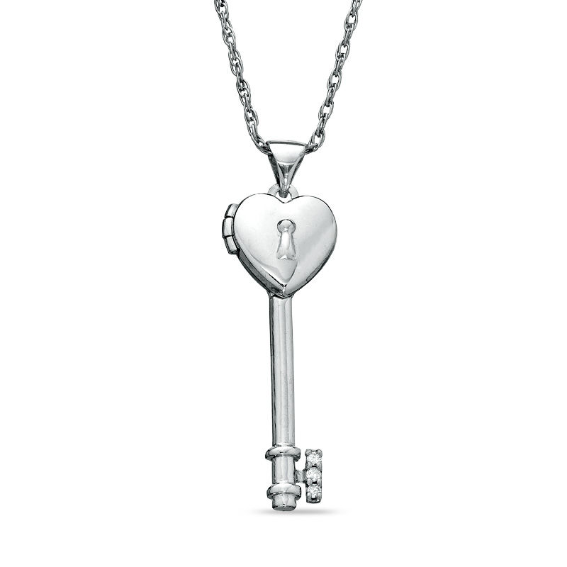 Main Image 1 of Previously Owned - Diamond Accent Heart Key Locket in Sterling Silver