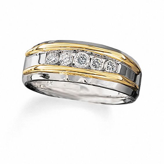 Previously Owned - 1/2 CT. T.w. Diamond Five Stone Band in 10K Two-Tone Gold