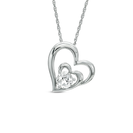 Previously Owned - 6.0mm Lab-Created White Sapphire Double Heart Pendant in Sterling Silver