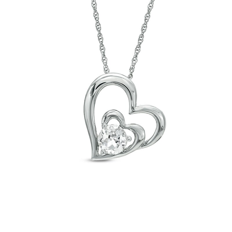 Main Image 1 of Previously Owned - 6.0mm Lab-Created White Sapphire Double Heart Pendant in Sterling Silver