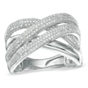 Thumbnail Image 1 of Previously Owned - 1/4 CT. T.W. Diamond Layered Crossover Ring in Sterling Silver