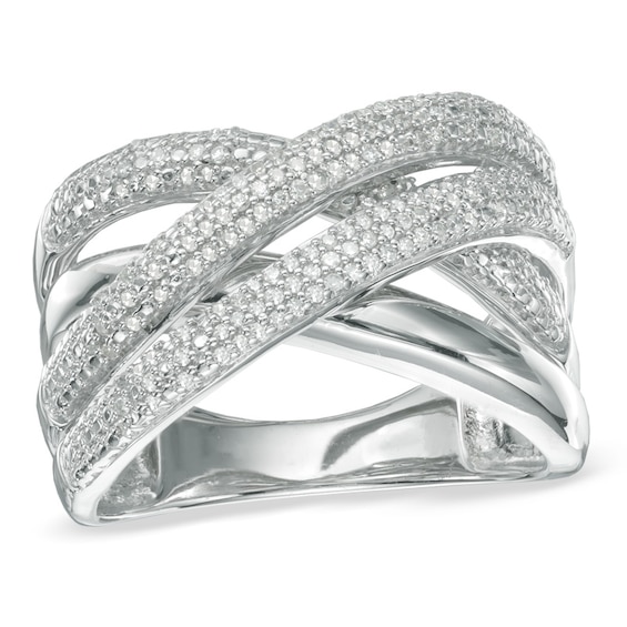 Previously Owned - 1/4 CT. T.w. Diamond Layered Crossover Ring in Sterling Silver