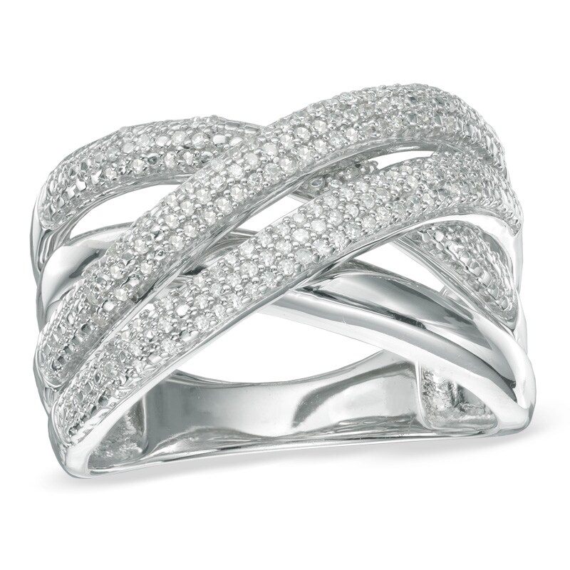Main Image 1 of Previously Owned - 1/4 CT. T.W. Diamond Layered Crossover Ring in Sterling Silver
