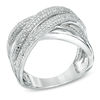 Thumbnail Image 2 of Previously Owned - 1/4 CT. T.W. Diamond Layered Crossover Ring in Sterling Silver
