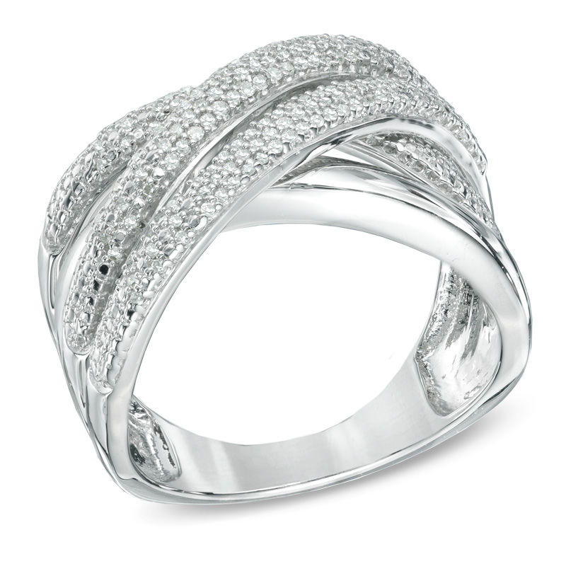 Main Image 2 of Previously Owned - 1/4 CT. T.W. Diamond Layered Crossover Ring in Sterling Silver
