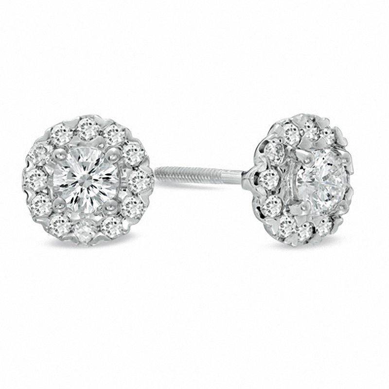Previously Owned - Celebration 102® 5/8 CT. T.W. Diamond Frame Earrings in 18K White Gold (I/SI2)