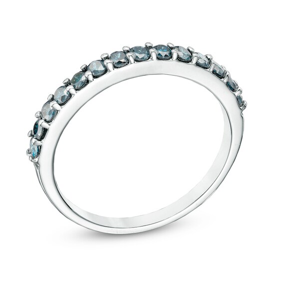 Previously Owned - 1/3 CT. T.w. Enhanced Blue Diamond Wedding Band in 14K White Gold