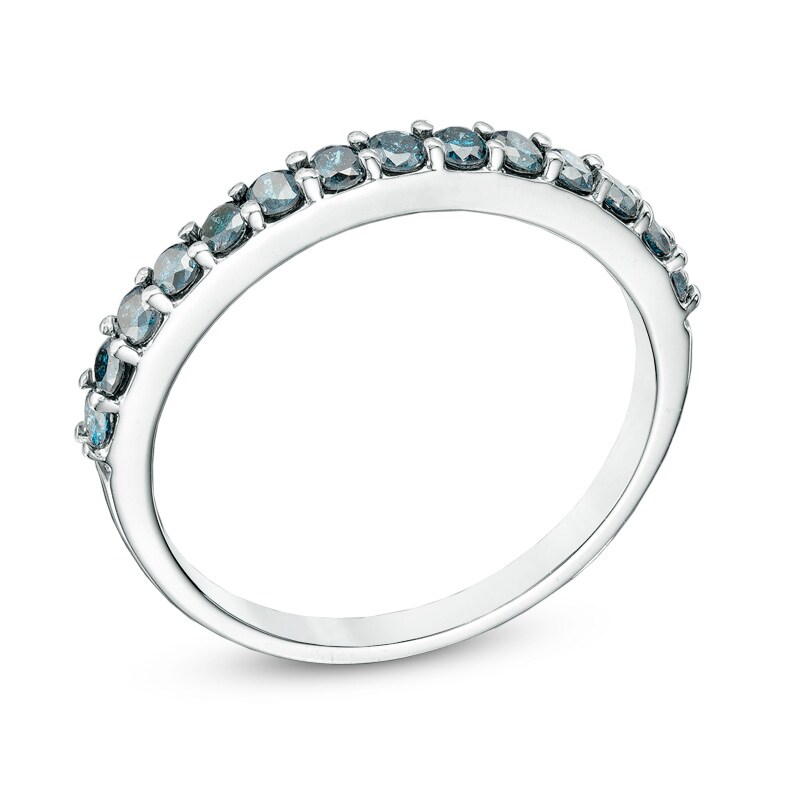 Main Image 2 of Previously Owned - 1/3 CT. T.W. Enhanced Blue Diamond Wedding Band in 14K White Gold