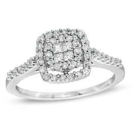 Previously Owned - 1/2 CT. T.W. Quad Princess-Cut Diamond Frame Ring in 10K White Gold