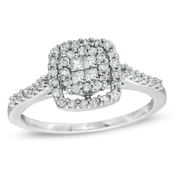 Previously Owned - 1/2 CT. T.w. Quad Princess-Cut Diamond Frame Ring in 10K White Gold