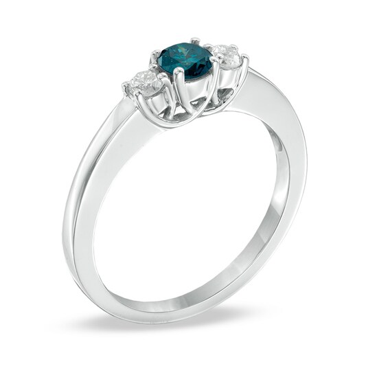 Previously Owned - 1/2 CT. T.W. Enhanced Blue and White Diamond Three Stone Ring in 14K White Gold Previously Owned - 1/2 CT. T.W. Enhanced Blue and White Diamond Three Stone Ring in 14K White Gold