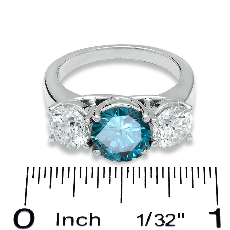 Previously Owned - 1/2 CT. T.W. Enhanced Blue and White Diamond Three Stone Ring in 14K White Gold