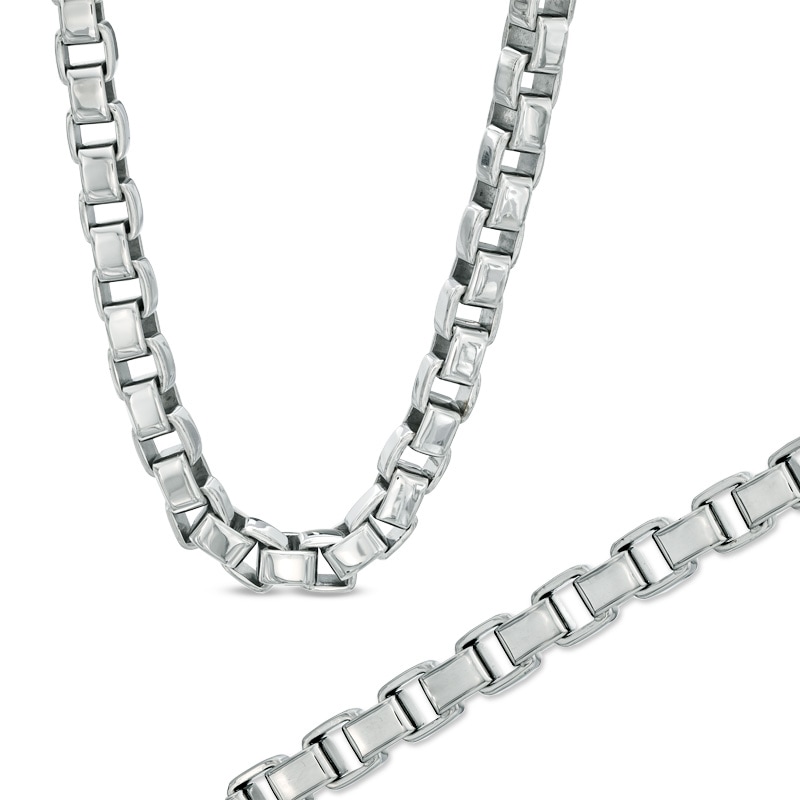 Main Image 1 of Previously Owned - 6.0mm Box Necklace and Bracelet Set in Stainless Steel - 24"